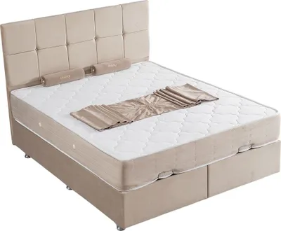 Produktbild von BAMBU Polsterbett  140x200  - Farbe: Beige - Set:  Bettkasten-Kopfteil - Matratze