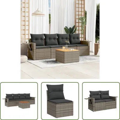 Produktbild von The Living Store 5-tlg. Garten-Sofagarnitur mit Kissen Grau Poly Rattan