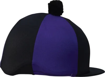 Produktbild von Hy Elasthan-Reithelmüberzug mit Bommel, seidig glänzend, zweifarbig BZ507 (Einheitsgröße) (Violett/Schwarz)