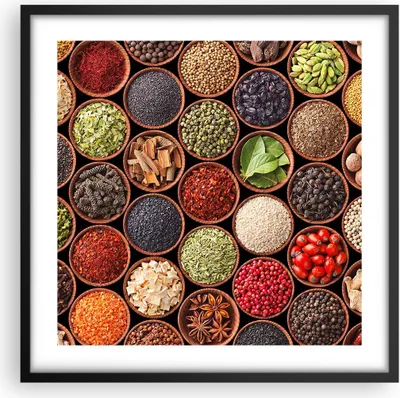 Produktbild von Gerahmtes Poster - Schwarzer Rahmen - Gewürz Küche - 50x50 cm - Wand Bild - Wanddeko - Wandbilder - Kunstposter - Wandposter - Bilderrahmen - Bilder - Kunstdruck - Wandbild - P2BAC50x50-3600