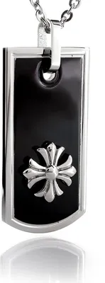 Produktbild von Edelstahl Dog Tag Anhänger mit Enemal Lilien Kreuz Und Edelstahl Kette HSP8255 - 55.0 Zentimeter