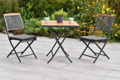 Produktbild von Merxx Gartenmöbel Set Patmos 5tlg., 2 Klappstühle, 2 Sitzissen, Klapptisch 70 x 70 cm-Stahl/Akazie