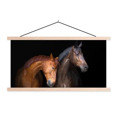 Produktbild von MuchoWow® Textilposter Pferde - Tiere - Porträt - Braun 60x30 cm mit holzfarbenen Rahmen - Dekoration