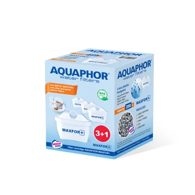 Produktbild von AQUAPHOR Filterkartusche MAXFOR+ Pack 3+1 - gegen Kalk, Chlor & weitere Stoffe im Leitungswasser, passend für AQUAPHOR Onyx, Amethyst, Jasper, Time & alle BRITA® MAXTRA+ und MAXTRA Modelle