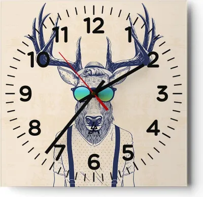 Produktbild von Wanduhr - Quadrat - Glasuhr - Hirsch Abstraktion - 30x30cm - Schleichendes Uhrwerk - Lautlos - zum Aufhängen bereit - Dekoration Modern - Wanddekoration aus Glas - C4AC30x30-3808