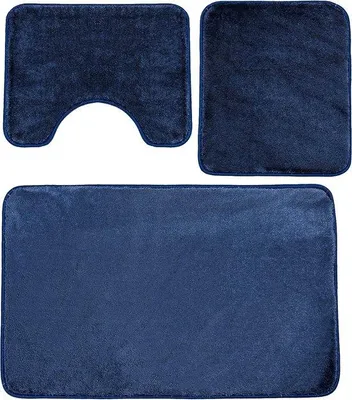Immagine prodotto di Tappetino da bagno antiscivolo, 3 pezzi, blu scuro, lavabile in lavatrice, 80 x 50 cm, tappetino da bagno + tappetino per WC, 50 x 40 cm, assorbe l'acqua, per bagno e WC