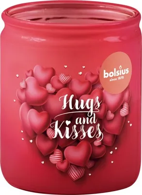 Produktbild von Bolsius Glas Kerze, 68x80 mm, rotes Herz mit Aufschrift, Duftkerze "Mango"