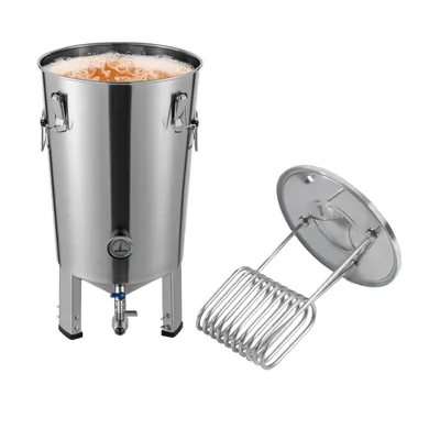 Produktbild von Gärtank, Gärtank mit Kühler für das Heimbrauen, konischer Gärbehälter aus Edelstahl, Silber