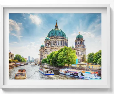 Produktbild von Berliner Dom Deutschland– Wandbild mit Rahmen – Gerahmtes Bild  – Wanddekoration – 80x60 cm –  Weiß Rahmen