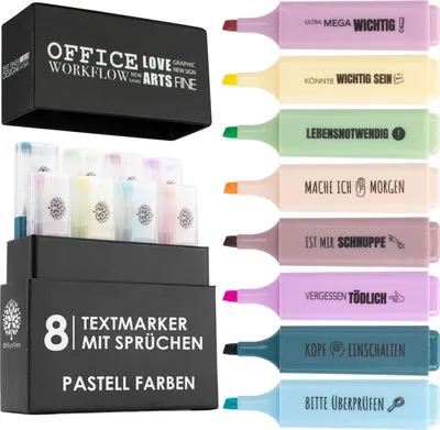 Produktbild von OfficeTree 8x Textmarker Pastell Farben - Nette Sprüche - 8er Set