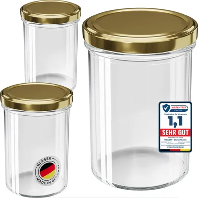 Produktbild von 200x WELLGRO Einmachgläser 435ml – Schraubdeckel TO82 gold