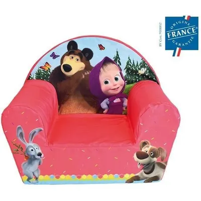 A child's armchair with characters from the animated series Masha and the Bear.