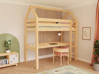 Produktbild von Hochbett MANASLU mit Leiter und Schreibtisch 90x200 cm Weiß