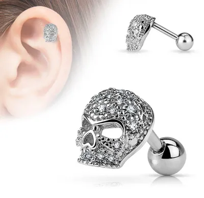 Produktbild von Tragus Cartilage Helix Ohr Piercing Totenkopf