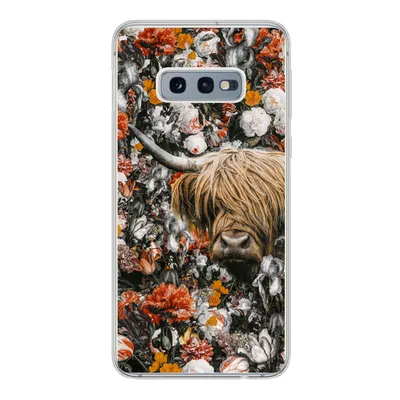 Produktbild von MuchoWow® Handyhülle Schutzhülle Hülle für Samsung Galaxy S10e Schottischer Highlander - Blumen - Orange Silikon Softcase Handy Hülle - Handy