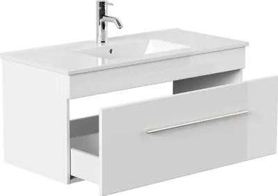 Produktbild von Badmöbel Linea 100cm SoftClose weiß hochglanz : Weiss hochglanz Varianten: Weiss hochglanz