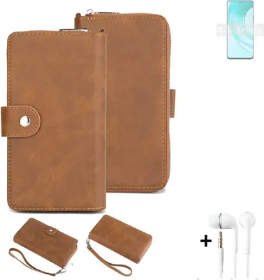 Produktbild von K-S-Trade Handy Schutz Hülle kompatibel mit Wiko T50 + Kopfhörer Portemonnee Tasche Wallet-Case Bookstyle-Etui braun (1x)