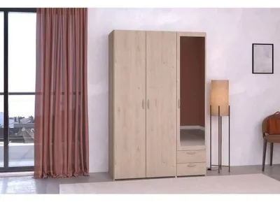 Image de Armoire VARIA -Reproduction chene - 3 portes - 2 tiroirs - Porte droite avec miroir - 120,3 x 185 x 51,7