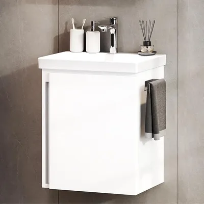 Produktbild von Waschtisch mit Unterschrank 50 cm, weiß | Waschbeckenunterschrank hängend, Soft-Close, Badmöbel Set mit Waschbecken