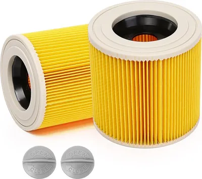 Produktbild von 2er Set - Kärcher Patronenfilter 6.414-552.0 inkl. Verschlussschraube – Hochwertiger Staubsauger Rundfilter für Kärcher Hochdruckreiniger, Nass-/Trockensauger, verbessert Saugleistung