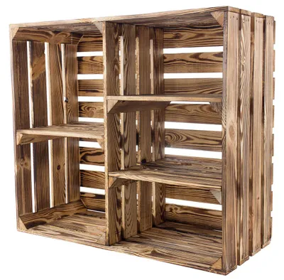 Produktbild von Rustikales großes geflammtes Holzregal HS3, Breite 77 cm, Höhe 68 cm, Tiefe 33 cm