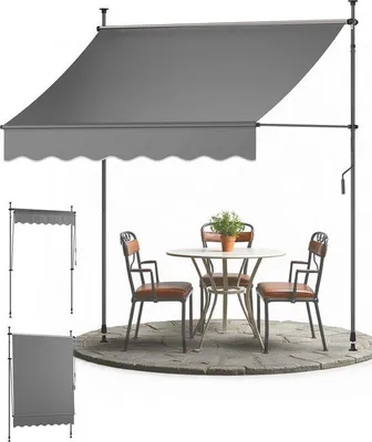 Produktbild von Famanu Terrassenmarkise - Klemmarkise für Balkon - Ohne Bohren - Handschlaufe - 200 cm - Antrazit