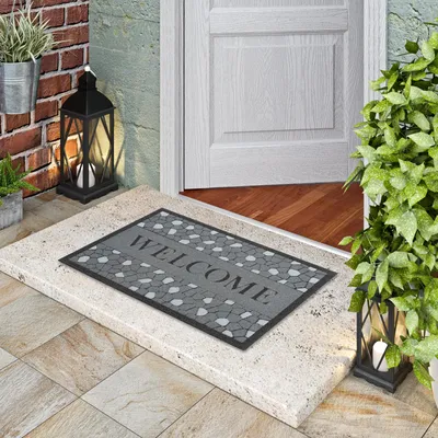 Produktbild von In & Outdoor Fußmatte Rubber Flock Welcome Schwarz Grau, Größe:50x80 cm