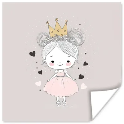 Produktbild von MuchoWow® Poster Prinzessin - Mädchen - Herzen - Krone - Rosa 100x100 cm - Babyzimmer