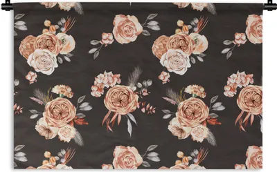 Produktbild von MuchoWow® Wandteppich Wandbehang Blumen - Schwarz - Muster 150x100 cm Tapisserie Dekoration Wandtuch - Waschbar - Tapisserien - Wand-Decke