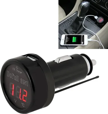 Image de DF-01-PTV Thermomètre numérique 3 en 1 à affichage LED rouge + Moniteur de batterie de voiture + Chargeur USB pour cigarettes