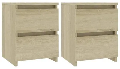 Produktbild von Nachttische 2er Set - Beistelltische Schlafzimmer - 30x30x40 cm - 2 Schubladen - Holz - Khaki