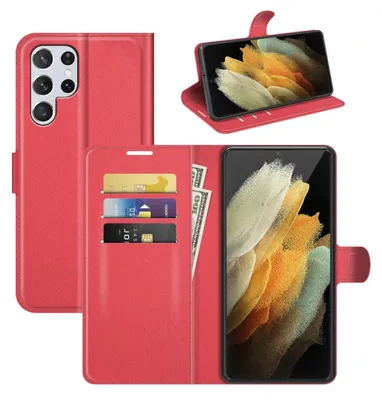 Obrázok produktu pre Pre Samsung Galaxy S22 Ultra Puzdro na mobilný telefón Red Synthetic Leather Case Protection New