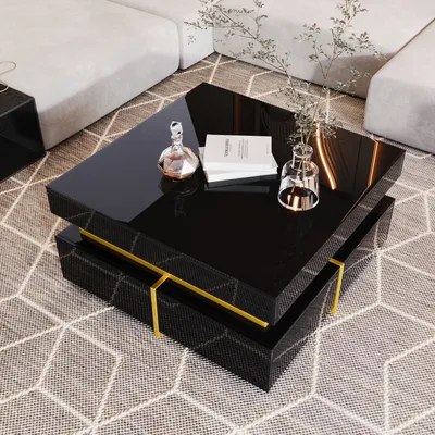 Image de MODFU Table Basse 70 x 35,5 x 70 cm - Finition Haute Brillance - Noir