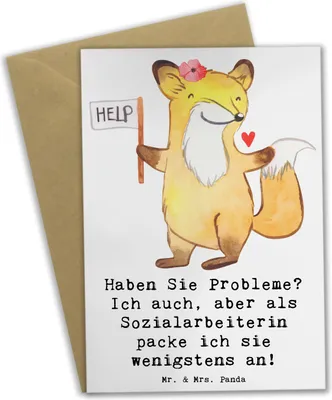 Produktbild von Mr. & Mrs. Panda Grußkarte Sozialarbeiterin Probleme - Weiß - Geschenk, Berufsgestaltung, Beruf, Herausforderung, Geschenke für Berufstätige, einladungskarten, Grußkarten