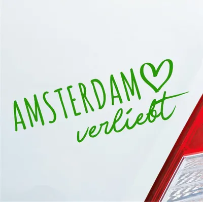 Produktbild von Auto Aufkleber Amsterdam verliebt Holland Herz Stadt Heimat Liebe Car 19x7 cm Hellgrün Sticker Heckscheibenaufkleber