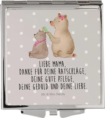 Produktbild von Mr. & Mrs. Panda Kosmetikspiegel Bär Kind - Grau Pastell - Geschenk, Muttertag, Klappbarer Spiegel, Mama, Handspiegel, Schminkspiegel, Mini, Kleiner, Bären