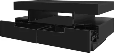 Image de Table basse Table de salon - Rectangulaire - Brillant - Avec espace de rangement - Style moderne - Noir