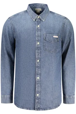 Produktbild von Stilvolles Herren-Jeanshemd Blau mit Italienischem Kragen & Logo