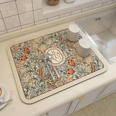 Produktbild von Spülmatte, schnelltrocknende, saugfähige Matte für Kaffeemaschine, rutschfeste Gummisohle, hochsaugfähige Trockenmatte für Küche, Haustiere, Spüle, 40 x 50 cm - 4