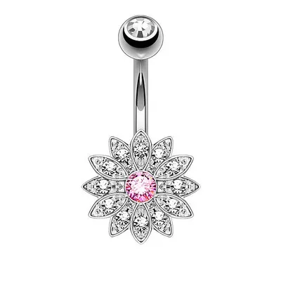 Produktbild von Taffstyle Bauchnabelpiercing Bauchnabelpiercing mit Kristallen besetzte Blume, Silber | Pink