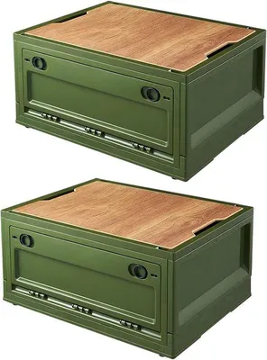 Produktbild von Famanu Aufbewahrungsboxen mit Deckel 2 × 35L stapelbar Kunststoff mit Rollen für Camping, Wohnzimmer, Garage, Picknick, grün