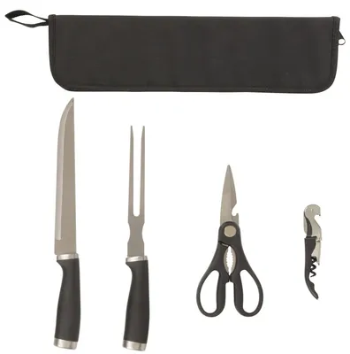 Produktbild von Tranchierbesteck mit Tranchiermesser Fleischgabel und Kellnermesser mit Tasche