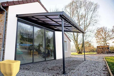 Image de Toit terrasse aluminium gris anthracite - 12,04 m² - Toit amovible - Panneaux polycarbonate anti-UV 6 mm