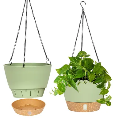Produktbild von Hängepflanzgefäße 25,4 cm, 2er-Set, grün, für Innen und Außen, mit Abflussloch
