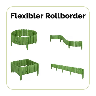 Image de Garronda Bordure de plate-bande en bois Clôture enroulable imprégnée Bordure enroulable flexible Bordure de pelouse Palissade Clôture pour jardin Longueur : 200 cm GD-0046 (Vert foncé, hauteur 8 cm)