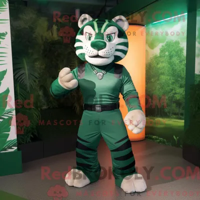 Produktbild von Grüner REDBROKOLY Tiger Maskottchen Kostüm Charakter gekleidet mit Leggings und Gürtel