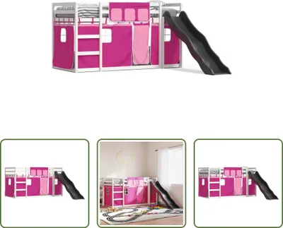 Produktbild von The Living Store Etagenbett mit Rutsche und Gardinen Rosa 90x190 cm