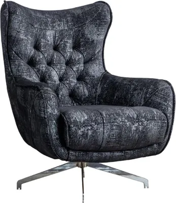 Produktbild von Casa Padrino Luxus Chesterfield Drehsessel Schwarz / Grau / Silber 86 x 82 x H. 100 cm - Wohnzimmer Sessel - Chesterfield Wohnzimmer Möbel