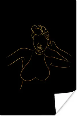 Produktbild von MuchoWow® Poster Frau - Schwarz - Gold - Strichzeichnung 20x30 cm - Papierdruck