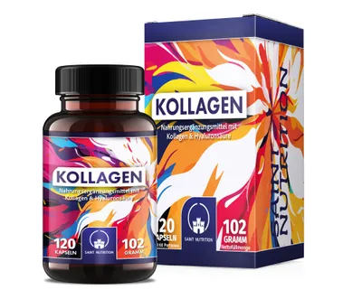 Produktbild von Saint Nutrition® Kollagen + Hyaluron Kapseln – mit Vitamin C, MSM, Zink & Biotin – für Haut, Haare, Nägel & Gelenke – hochdosiert - 120 Kapseln